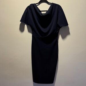 Navy Midi Dress with Cowl Neck